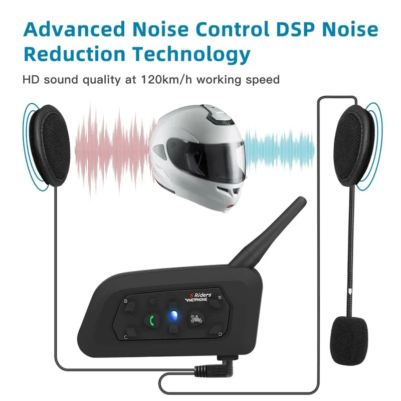 Motorcycle Helmet Intercom 6 Rider - Vnetphone-Motocicleta sem fio capacete intercomunicador, BT