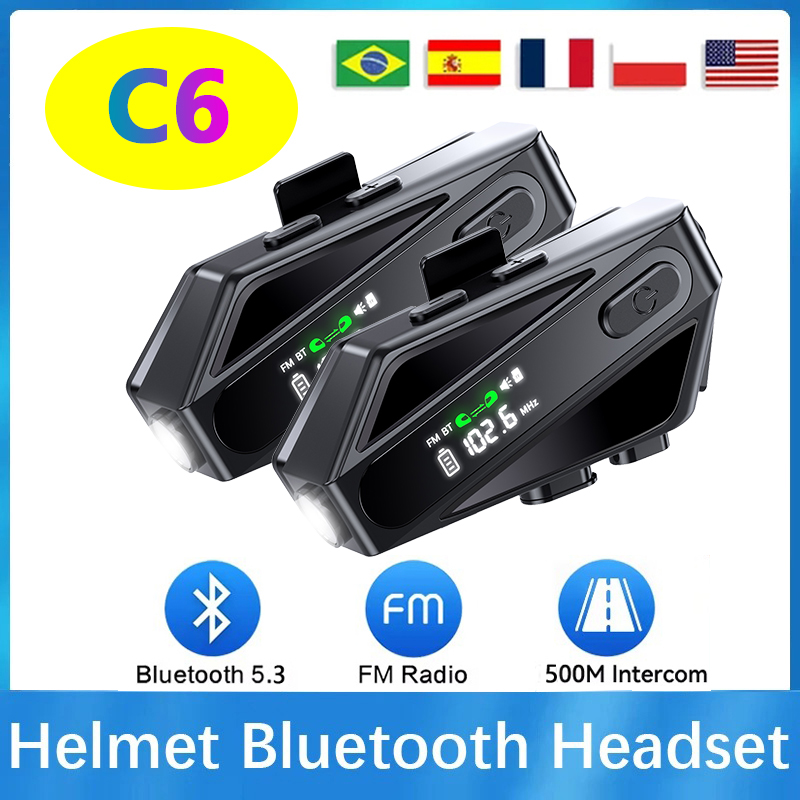 Bluetooth Headset Helmet 1000M - 1/2pc c6 capacete da motocicleta bluetooth