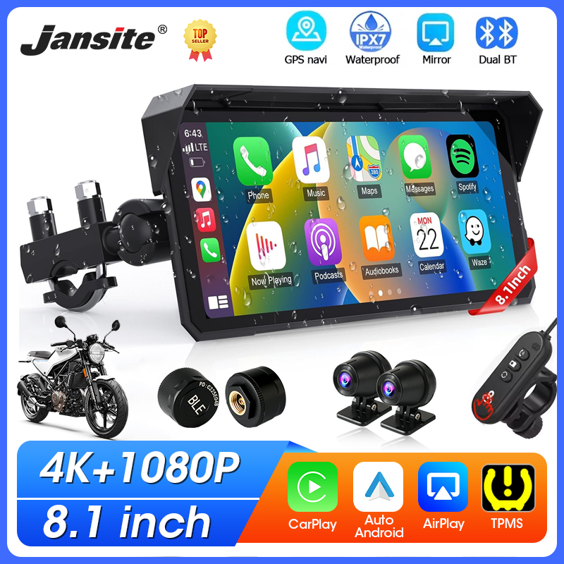 Motorcycle Gps Navigator Waterproof - Tela Jansite de 8.1 Polegadas 4K