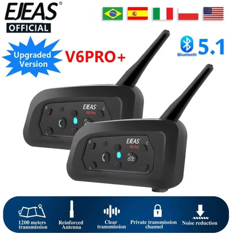 Motorcycle Helmet Intercom 6 Rider - EJEAS 2Pcs Intercomunicador Bluetooth Tipo C