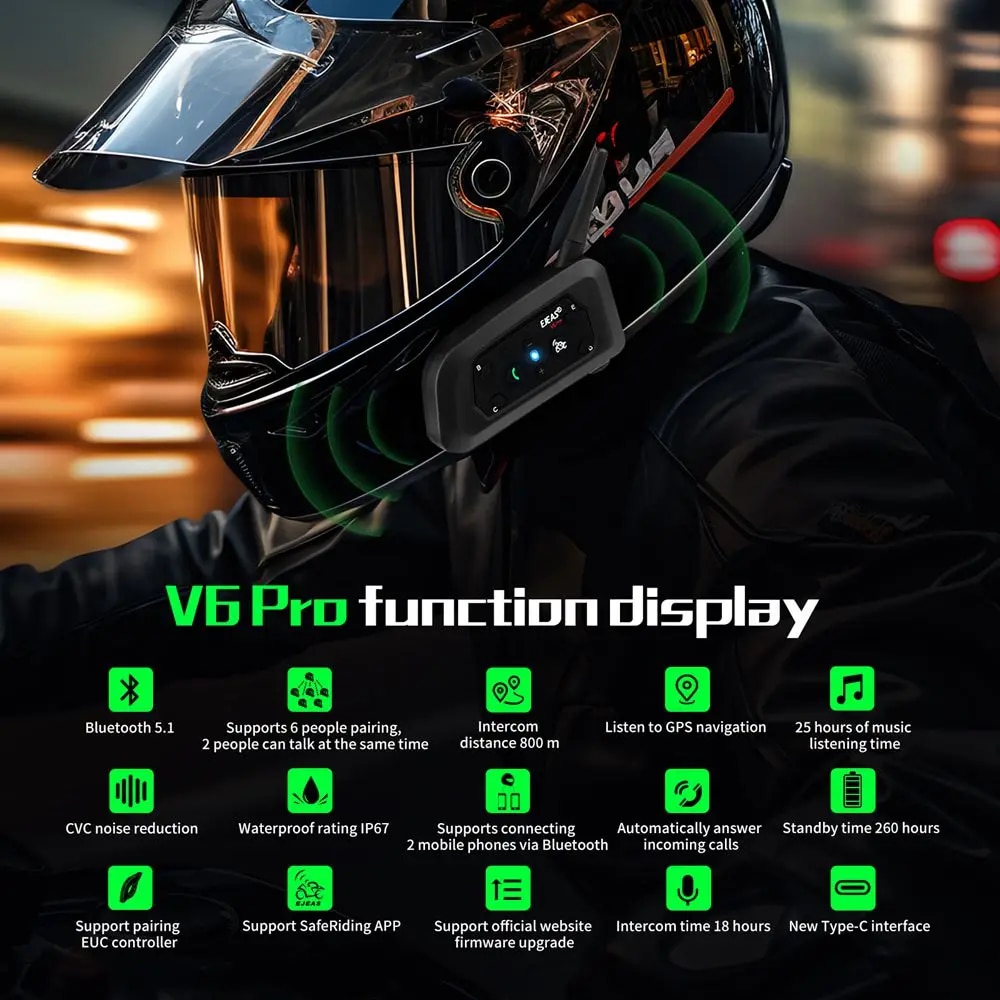 EJEAS V6 PRO Bluetooth Motocic - Motorcycle Helmet Intercom 6 Rider avaliação e preço